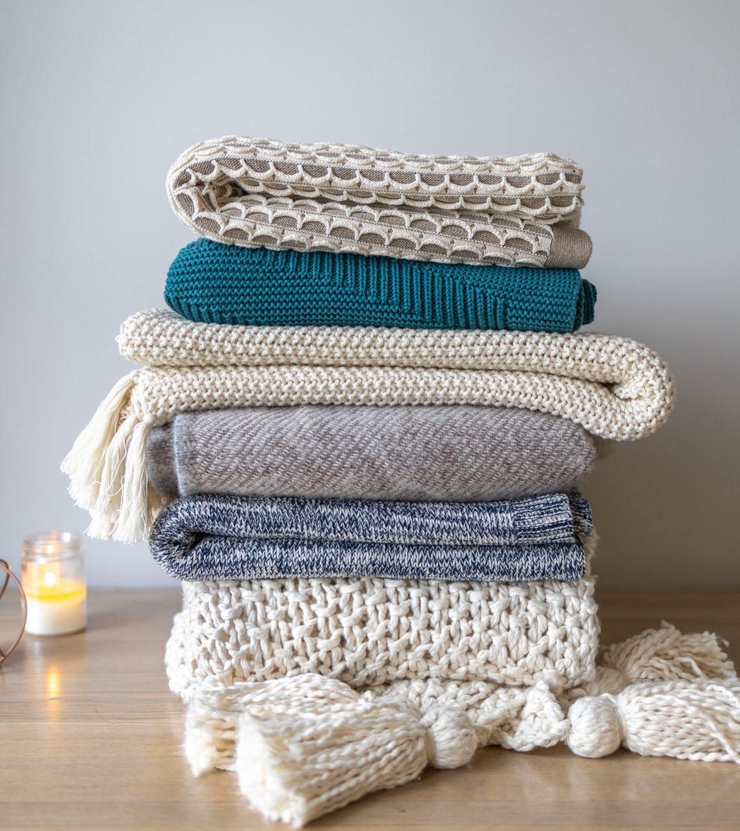 Stack of Knitted Throws 